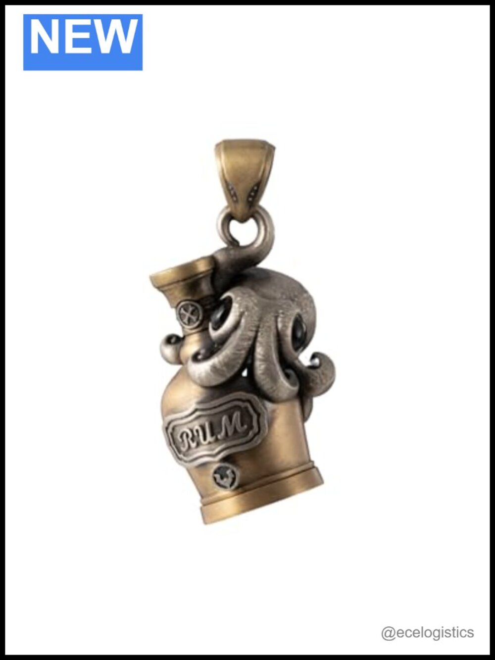 Octopus Capsule Pendant Necklace White Bronze Black Onyx Brass Rum Bottle
